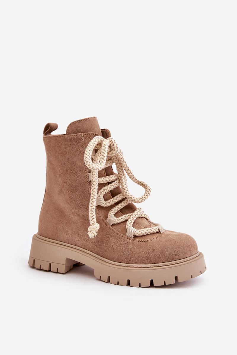 Insulated ankle boots made of eco suede with a zip beige Caellita
