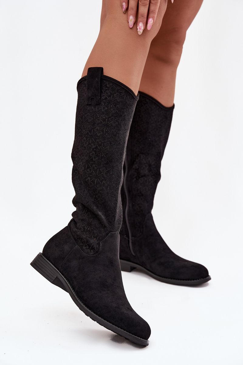 S. BARSKI Dámske Kozačky Sieťované Na Ploché Päty S Bar ski HY52 534 Čierne