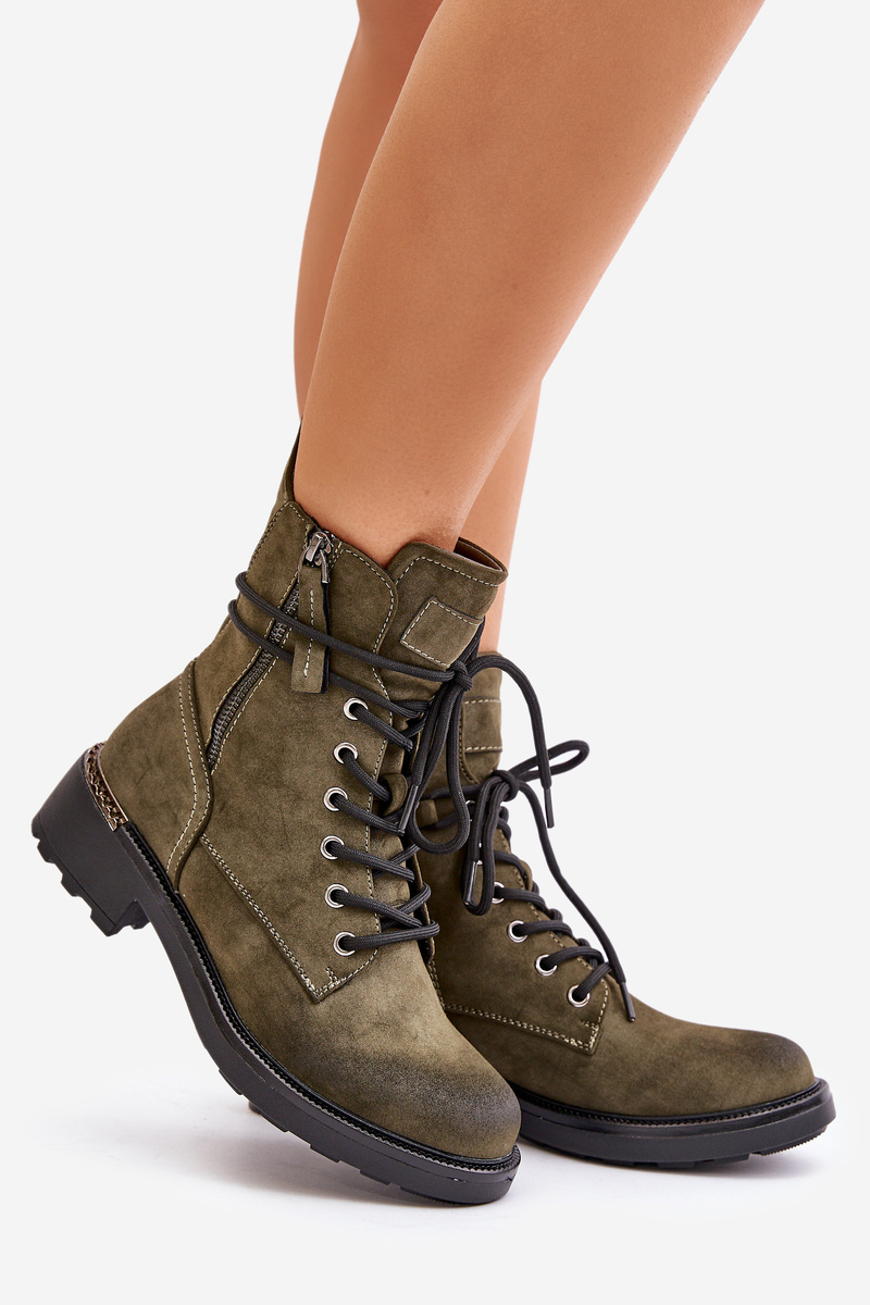 High ankle boots with zippers green Maisa