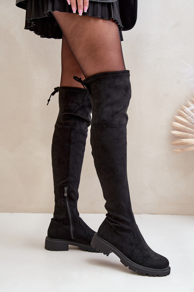 FS1 Knee High Boots With Flat Heel Made Of Eco Suede Black Arkelia