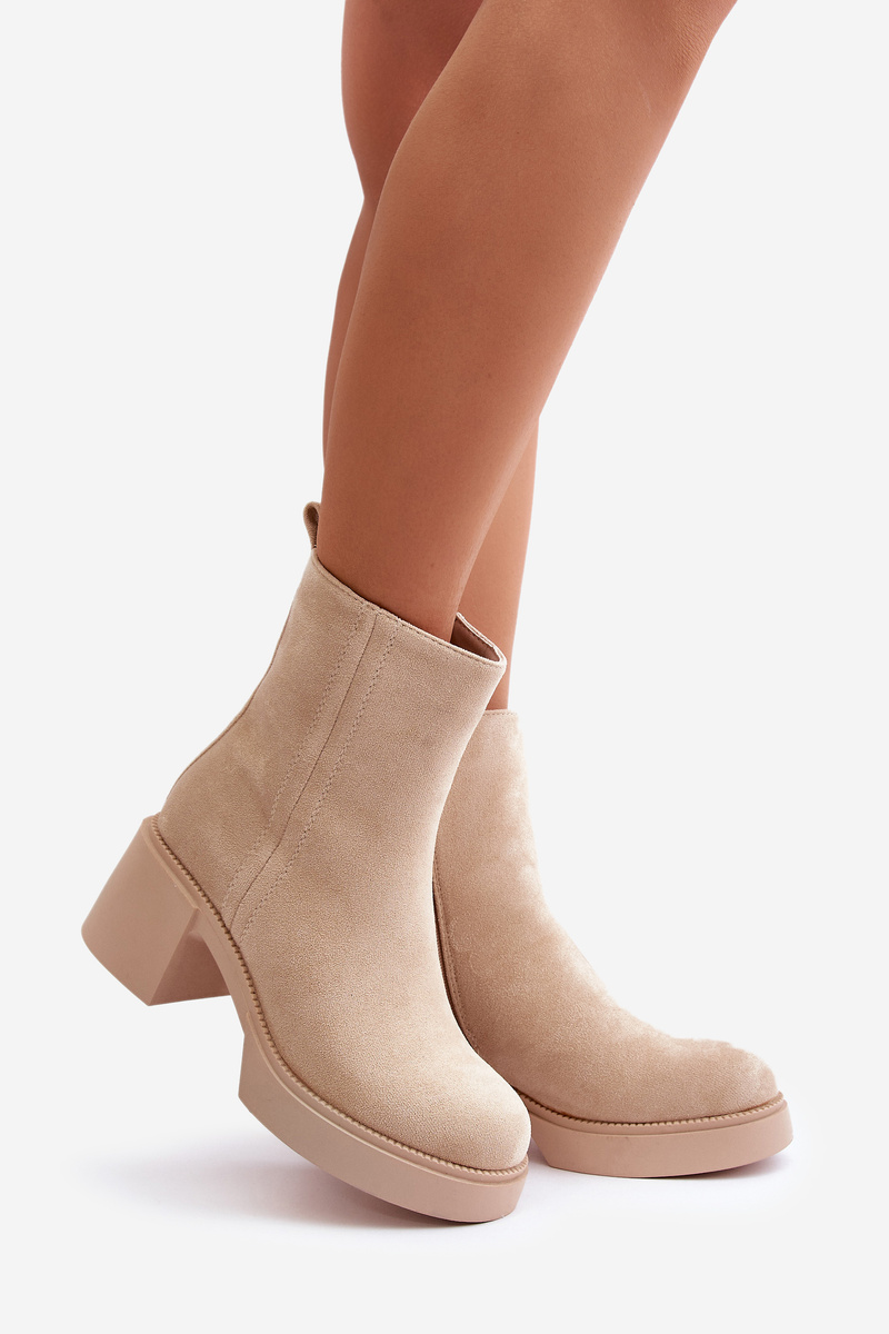 Eco Suede Women's Ankle Boots On Heel Insulated Light Beige Meriluna