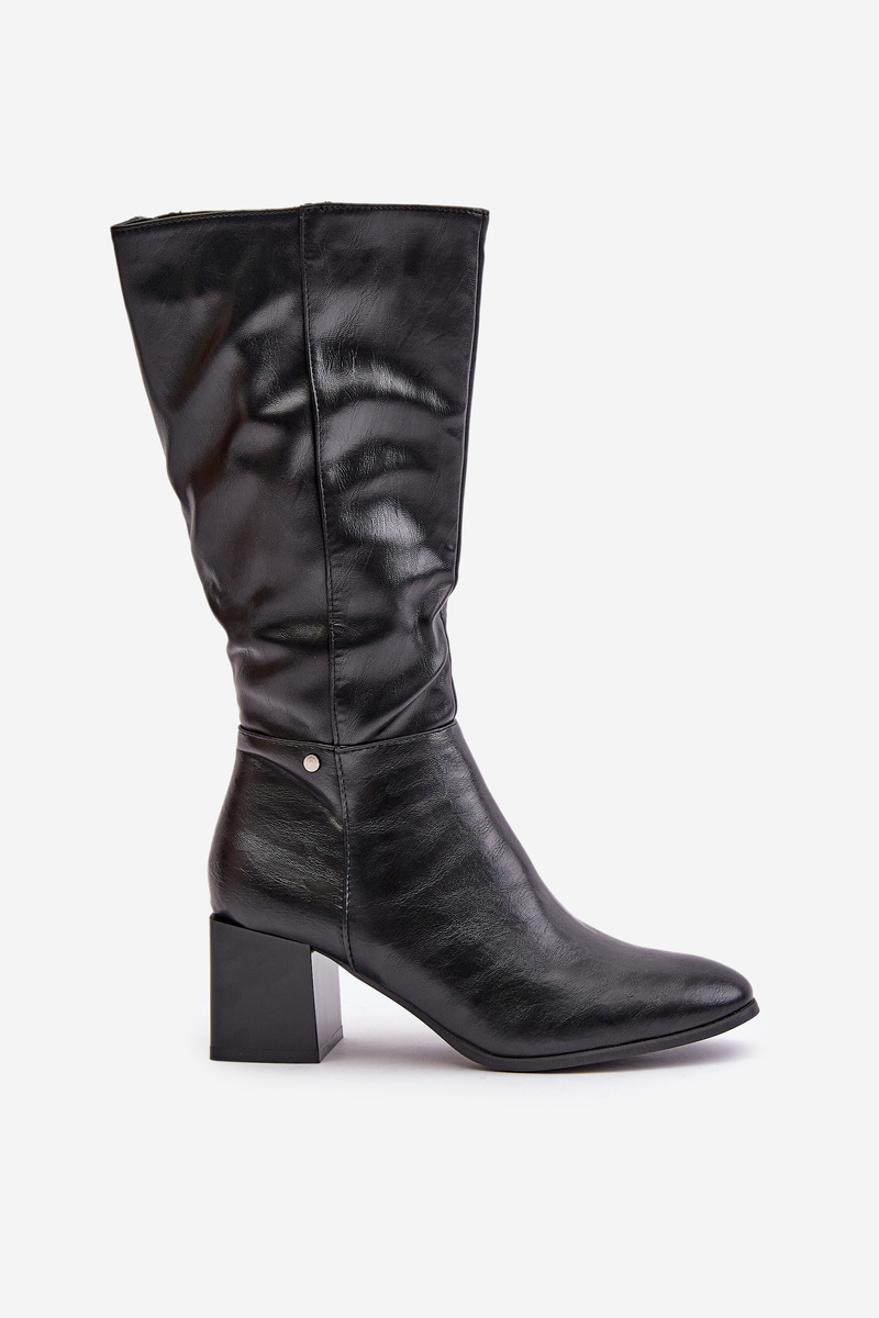 Insulated boots with heel eco leather to mid-calf black Ellithira