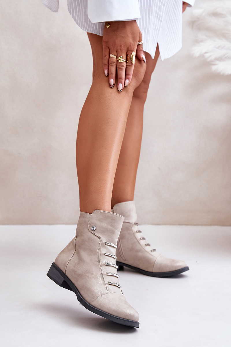 Insulated women's ankle boots on a flat heel beige Labise