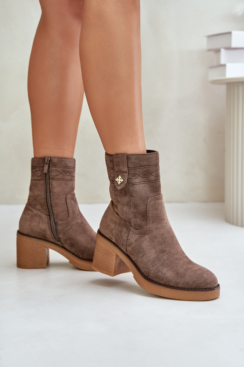 Insulated women's ankle boots on heel brown Vailia
