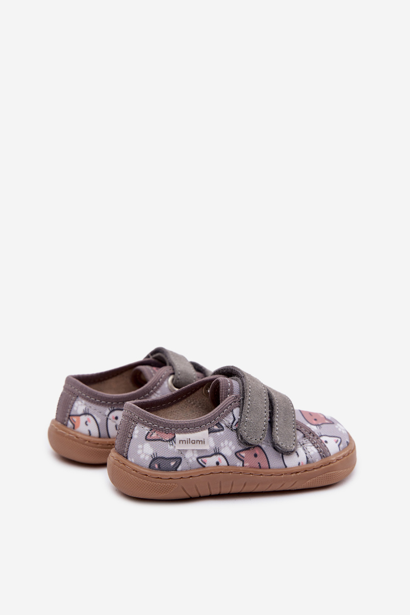 Detské barefoot papuče s mačkami Milami sivé
