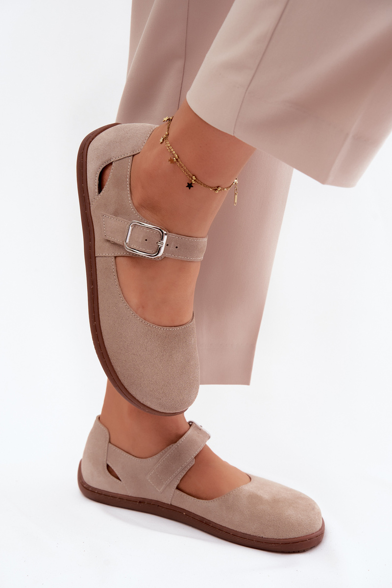 Kožené barefoot balerínky so strapcom Zazoo N1319 Béžové