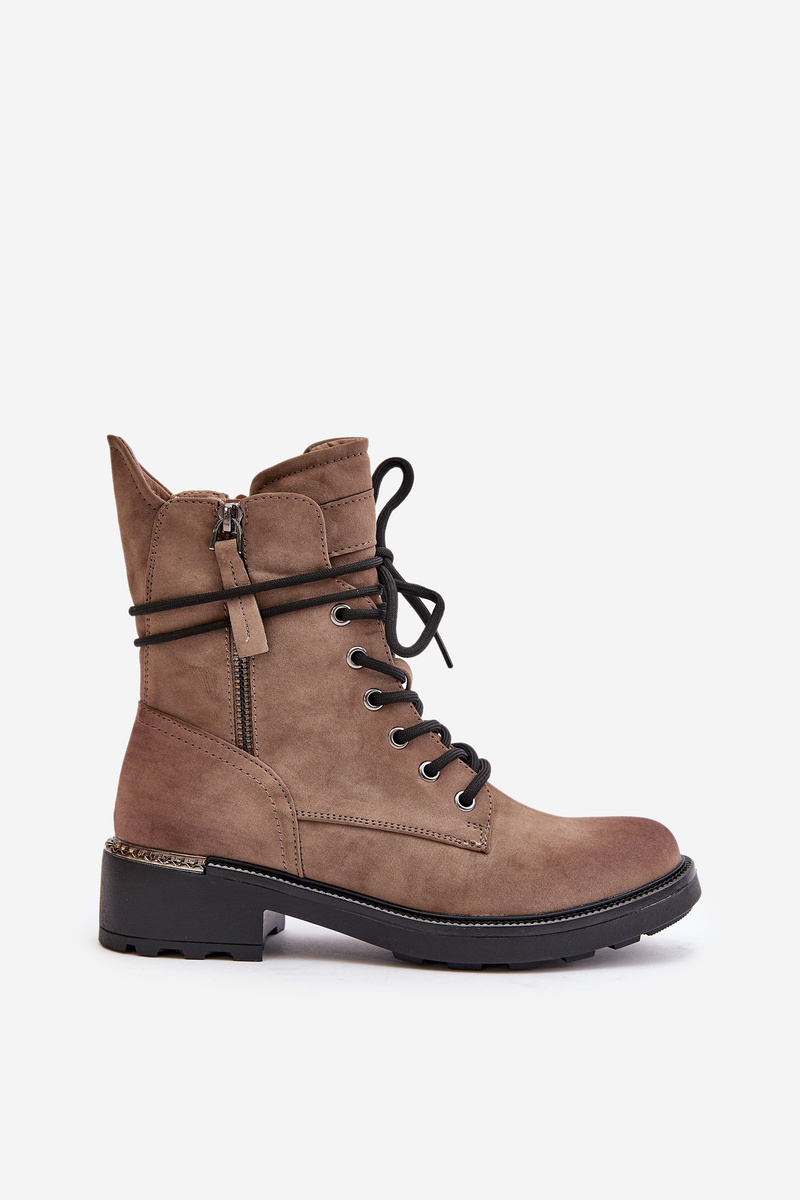 High ankle boots with zippers dark beige Maisa