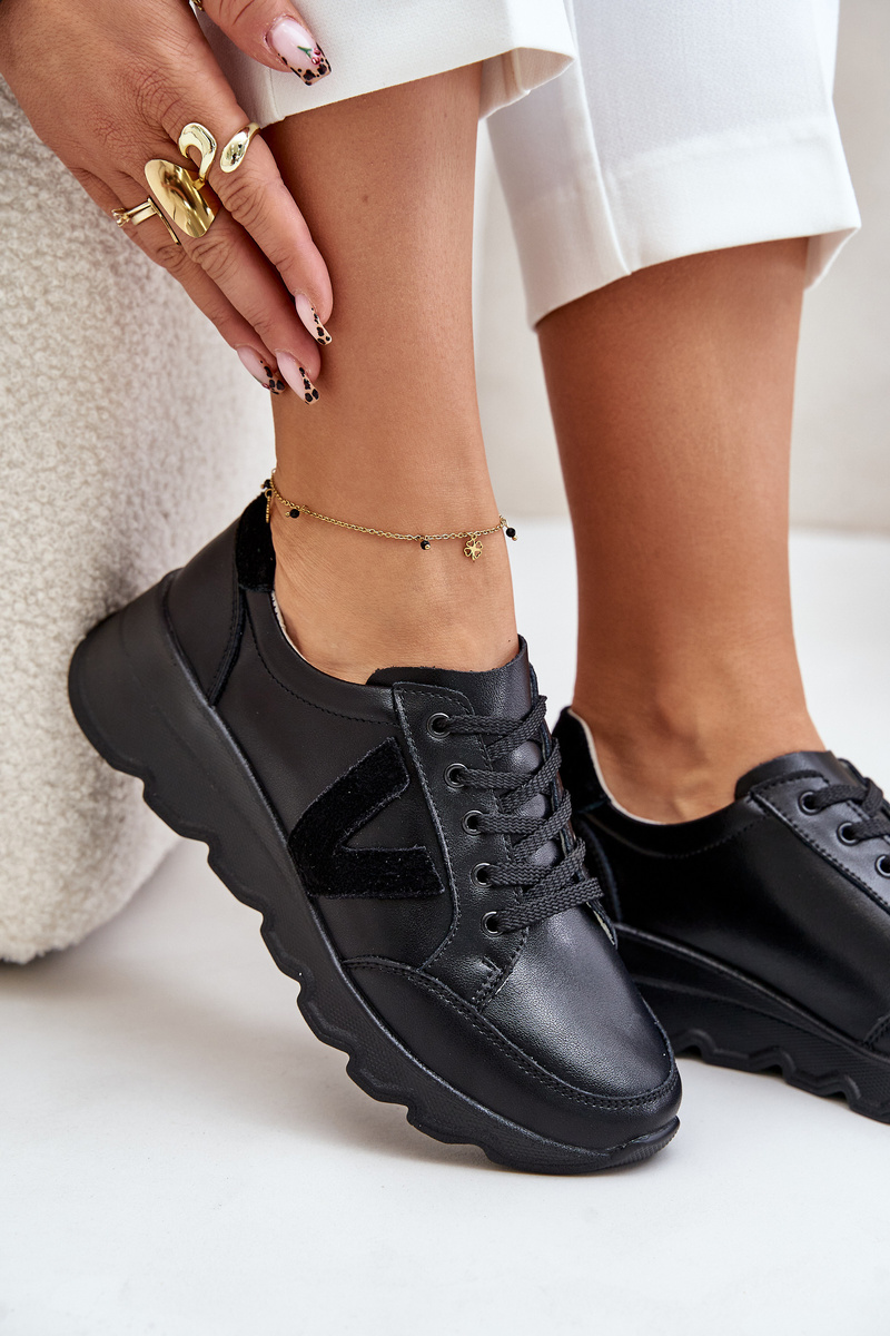 Leather women's sports shoes Vinceza black