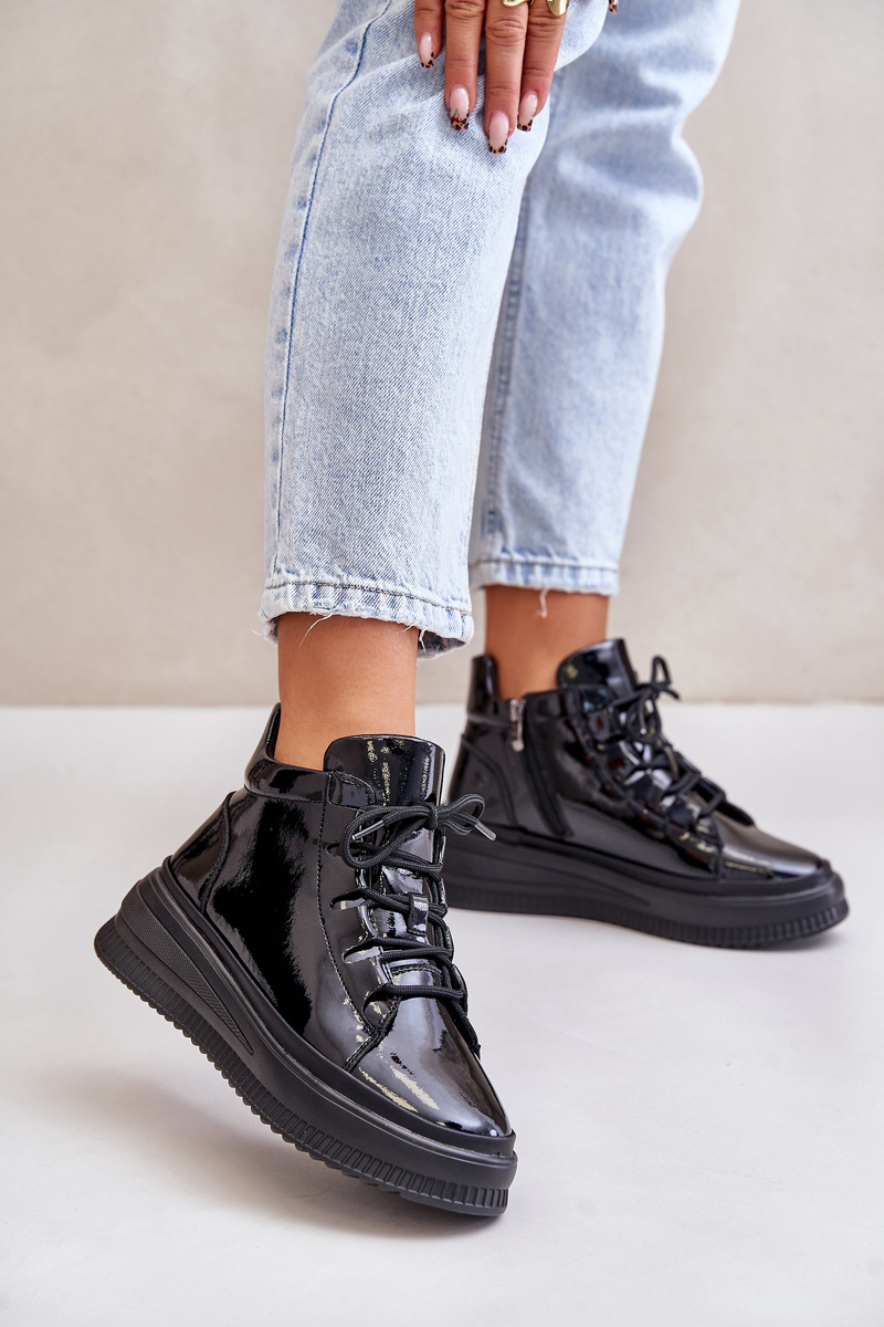 Lightweight patent leather sports shoes natural leather Artiker black