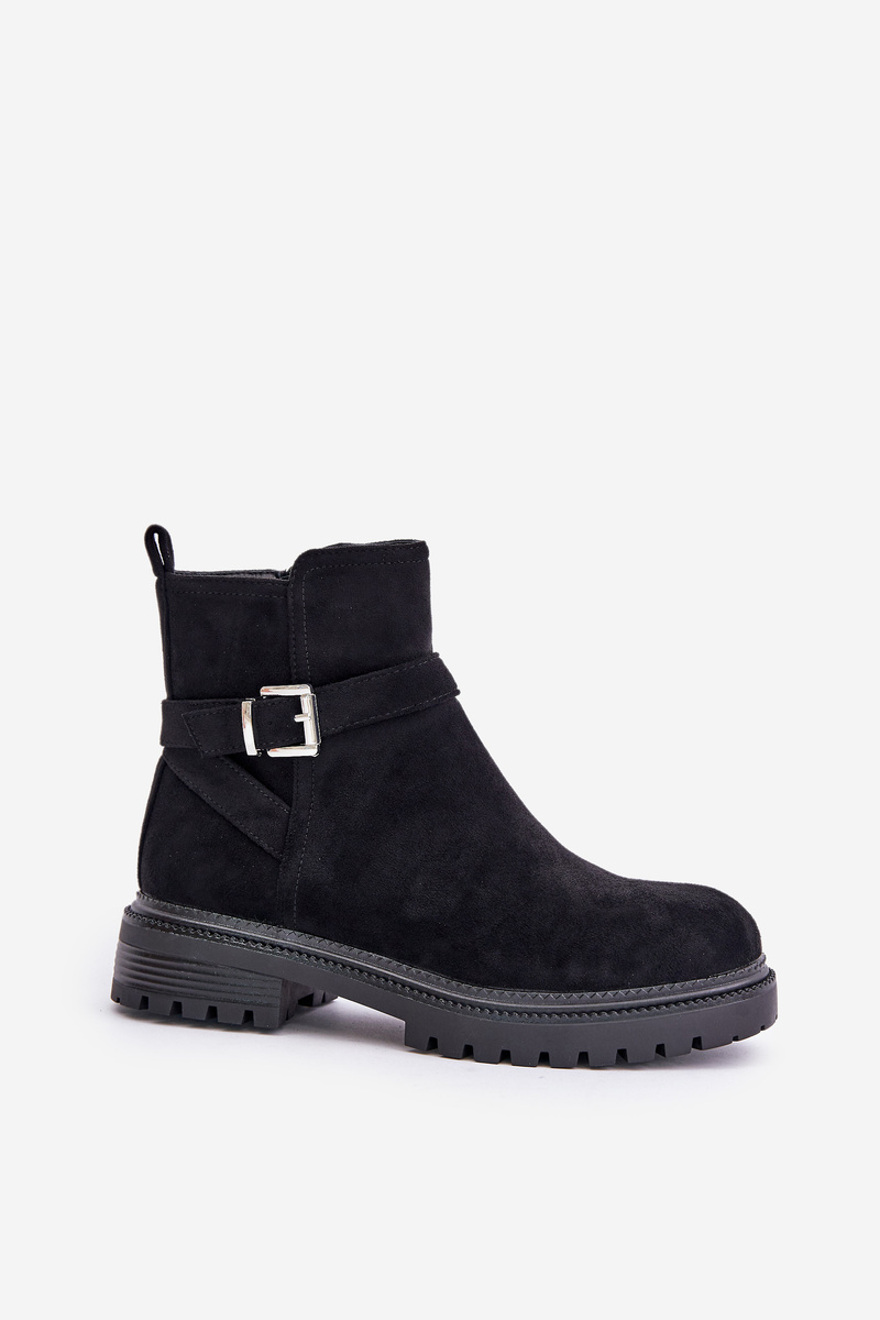 Insulated ankle boots eco suede with zip with buckle black zinovelle