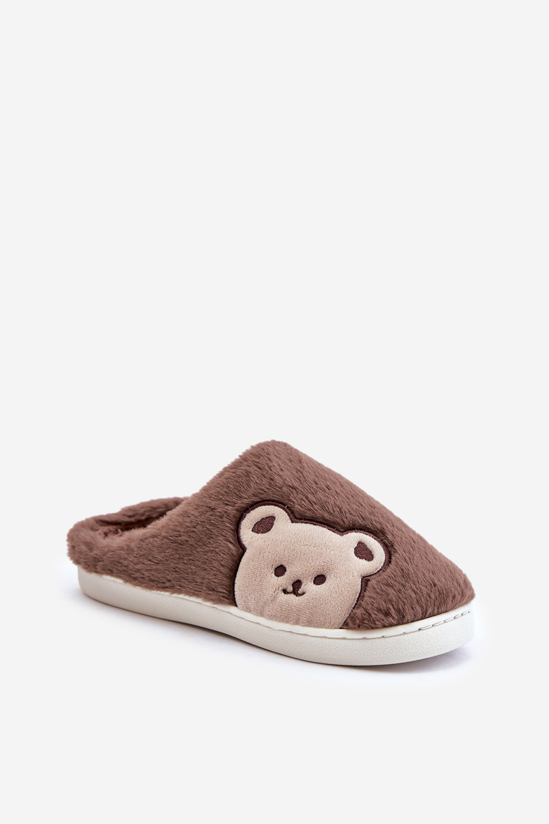 Women&#039;s fluffy slippers with teddy bear brown Fiorinella