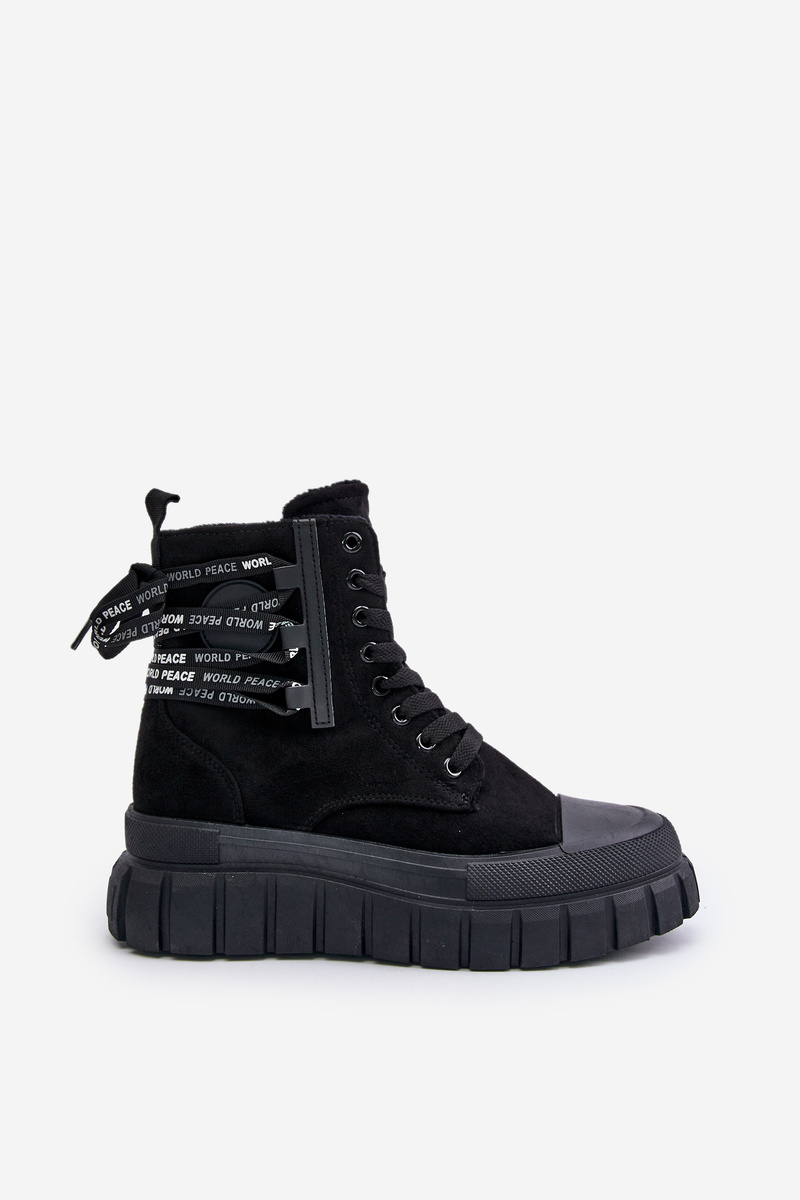 Women's platform ankle boots with decorative lacing black edidda
