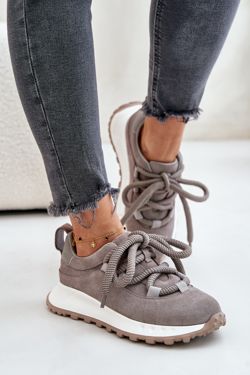 Suede women's sneakers with chunky lacing Artiker grey