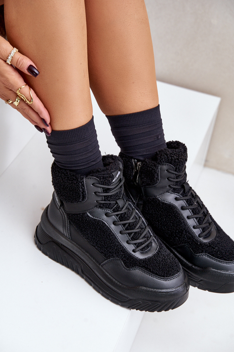 Women's platform sneakers with sheepskin Lee Cooper Black