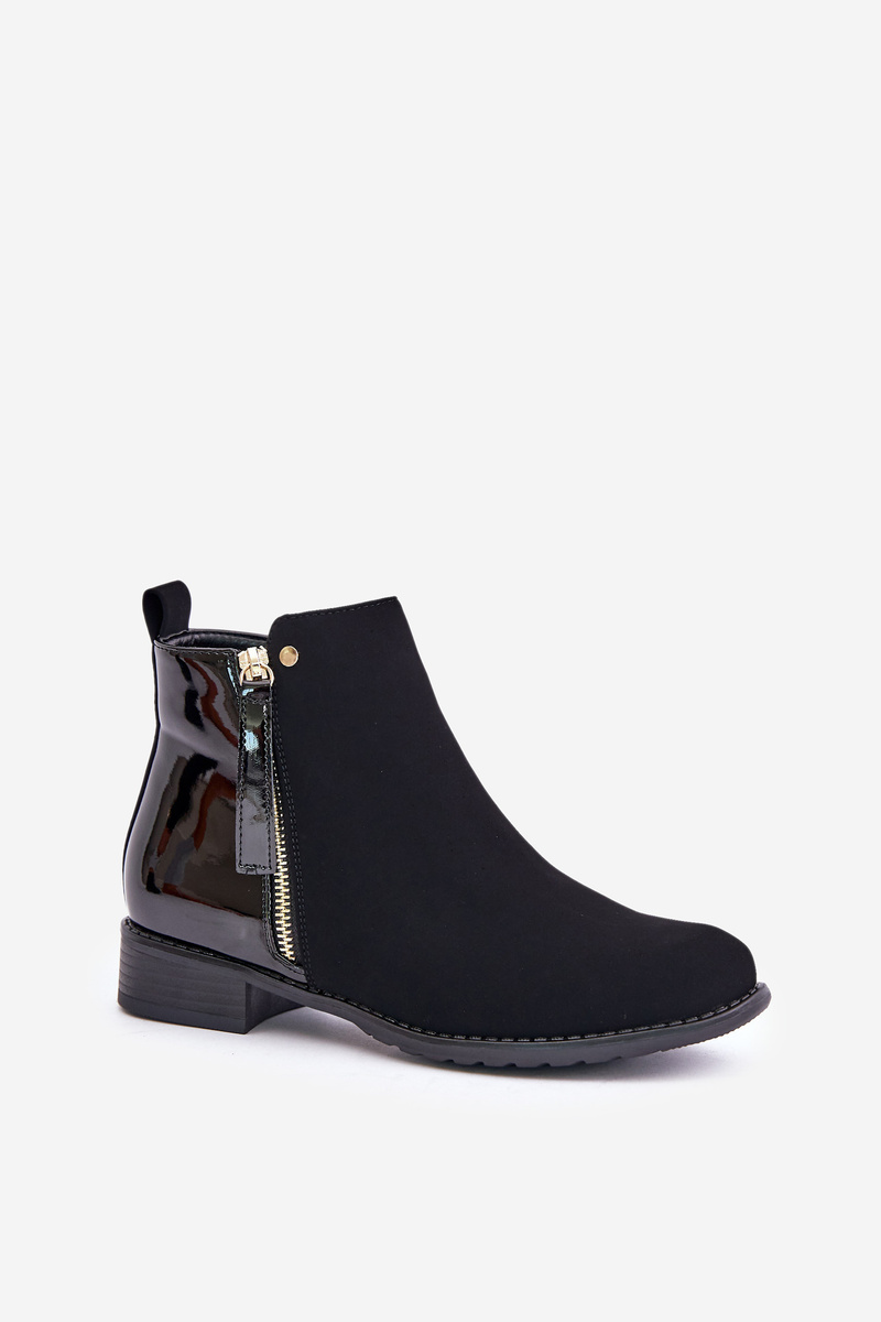 Insulated Flat Heel Ankle Boots Low Shin Black Zinariella