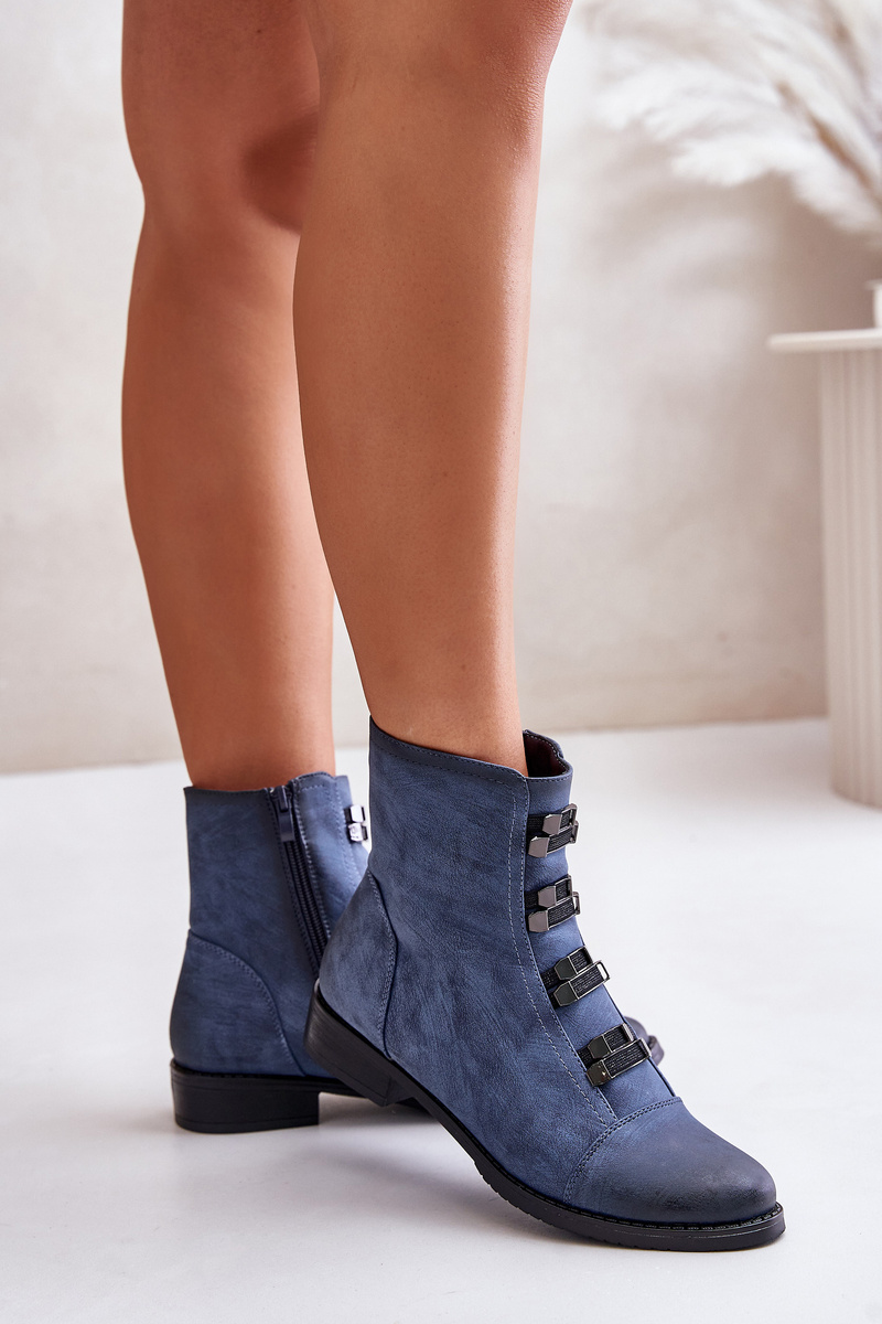 Insulated women's ankle boots with zip blue Evalith