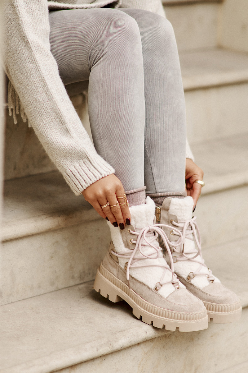 Ankle boots with sheepskin beige Merilana