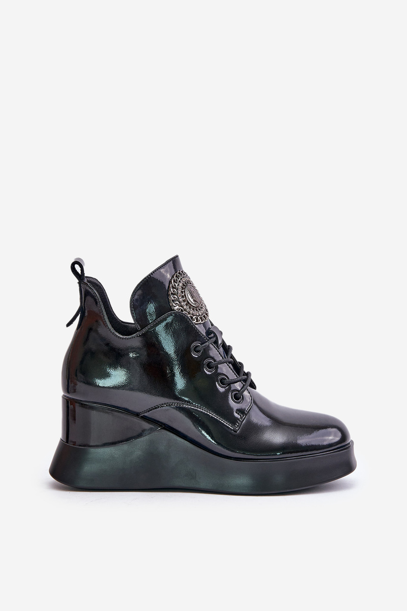 Women's lacquered ankle boots with wedges insulated with Vinceza black