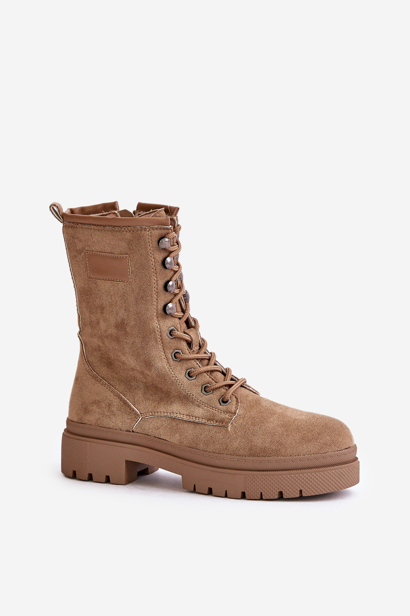 Women's Workers Ankle Boots With Zip Made Of Eco Suede Dark Beige Savalann