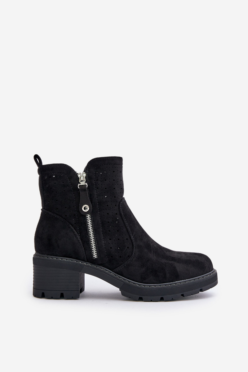Women's lace boots with lace pattern on the heel black Oviria