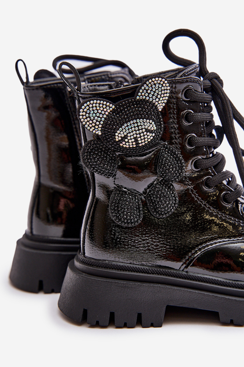 Insulated girls' ankle boots with fur on zip lacquered black Relobia
