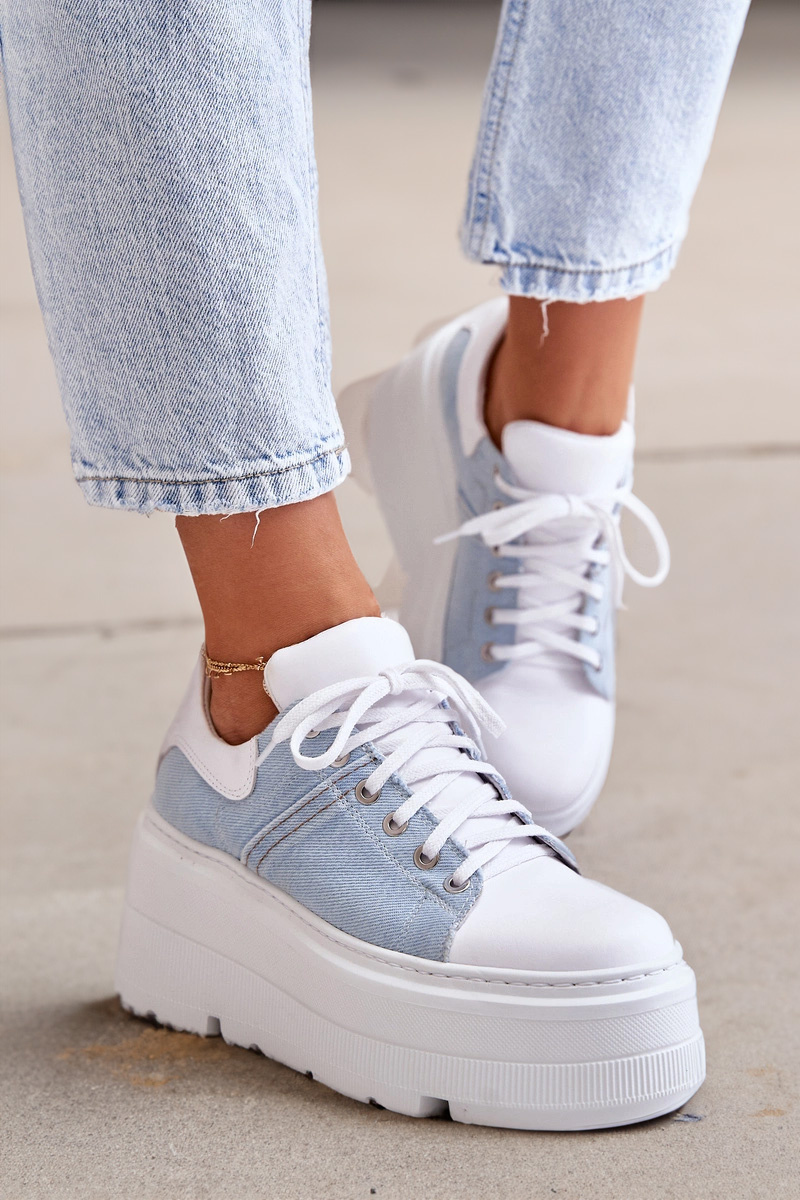 Zazoo Leather Sneakers On Massive Platform Denim White Lewski 3586