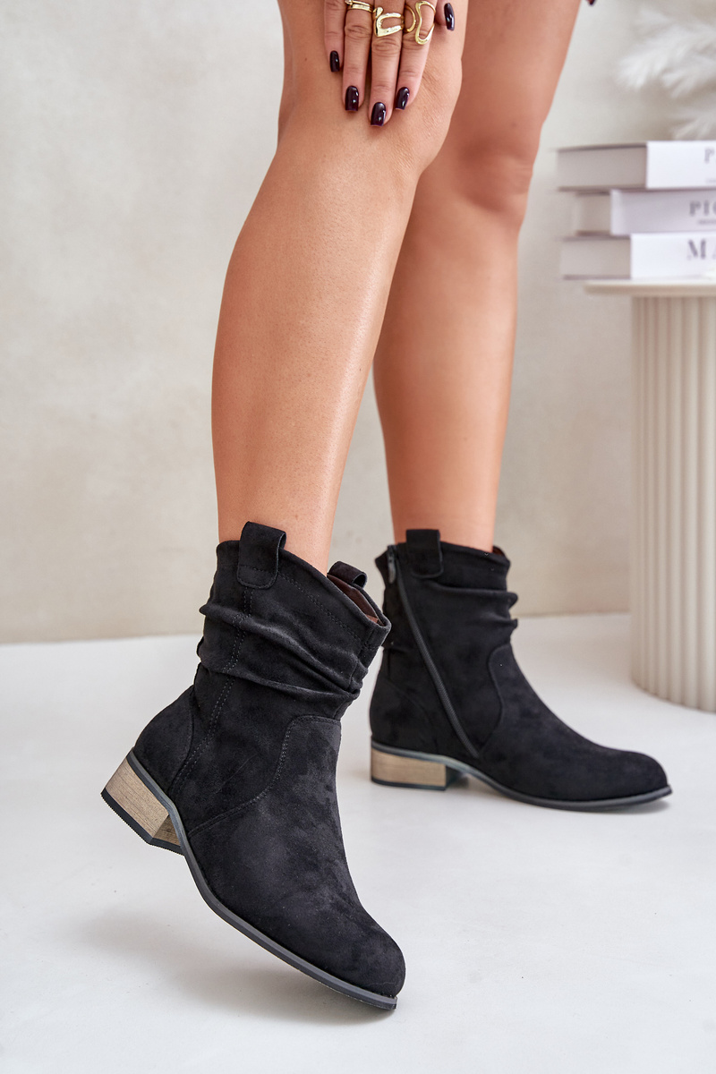 Insulated ankle boots with pleats on a low heel black Elletinnia