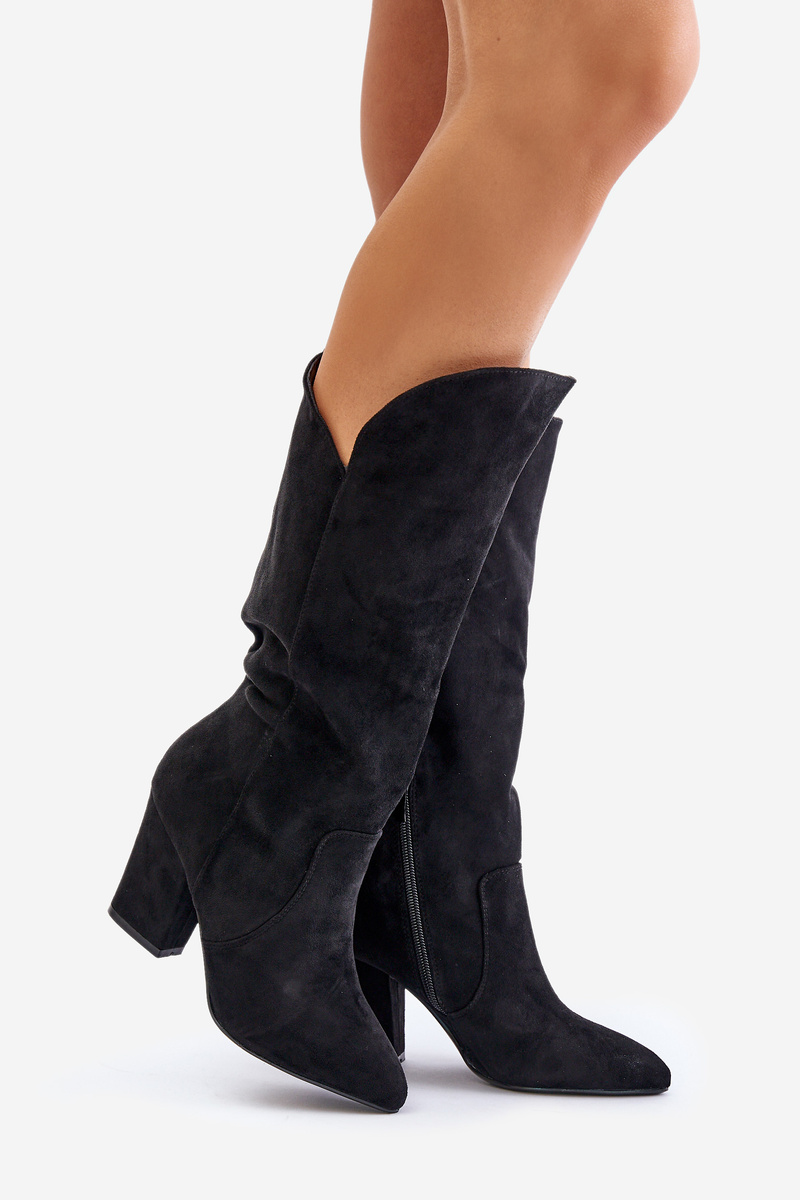 Over-the-knee boots on a column made of eco suede black Clorira
