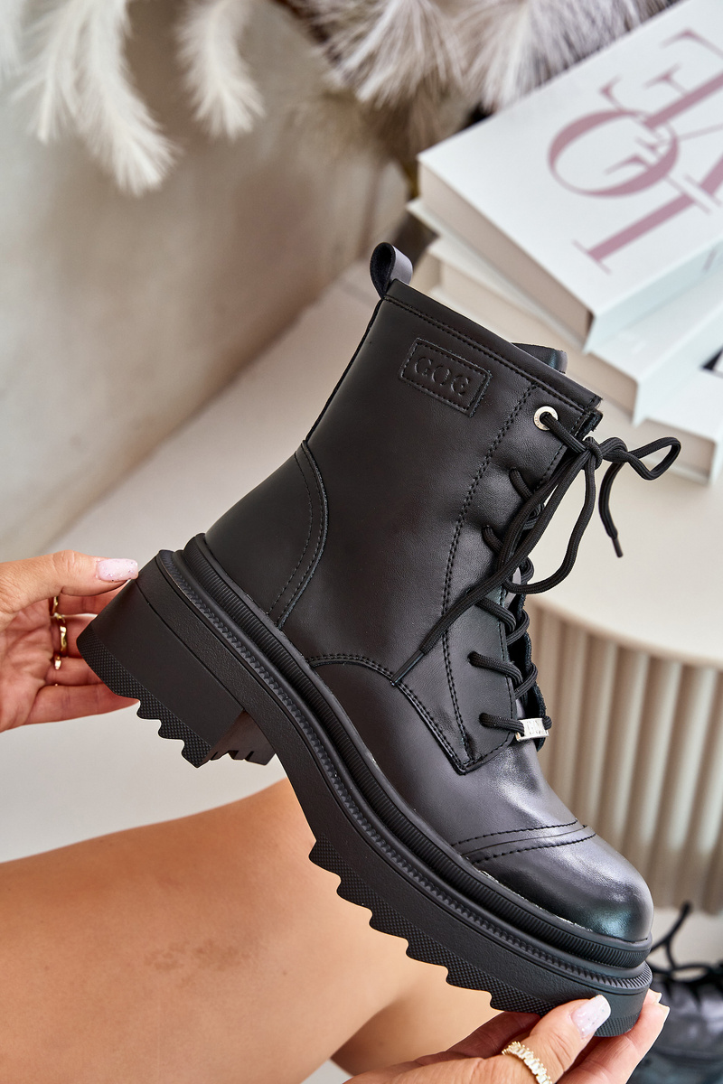 Women's Workers Ankle Boots Insulated From Goe Natural Leather Black