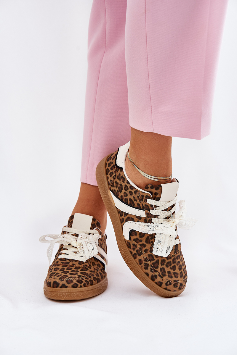 Boto Nízké Dámské Sneakersy S Krajkou Leopardí Hnědé Zielle