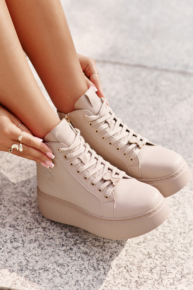High leather women's platform sneakers Vinceza beige