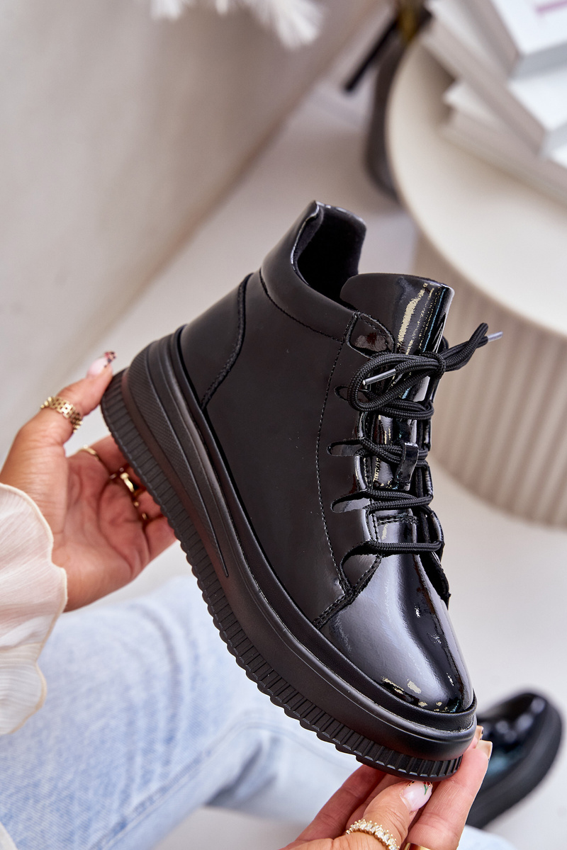 Lightweight patent leather sports shoes natural leather Artiker black
