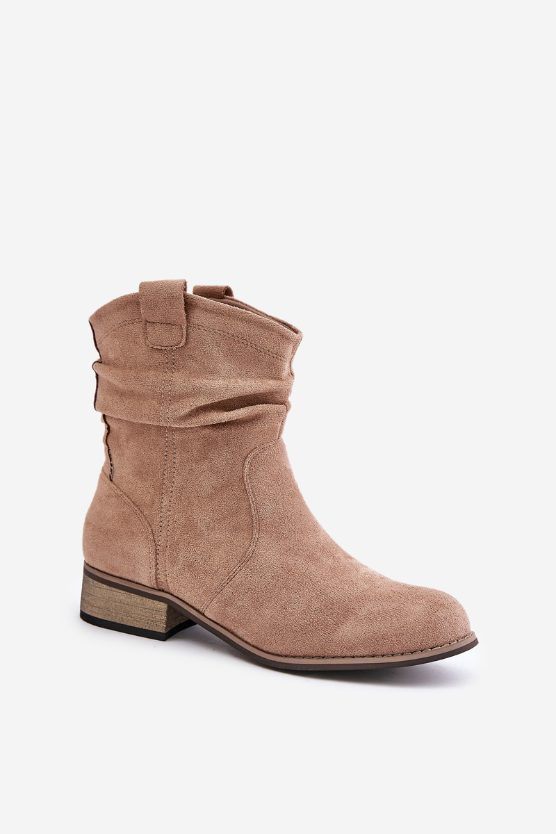 Insulated ankle boots with pleats on a low heel beige Elletinnia