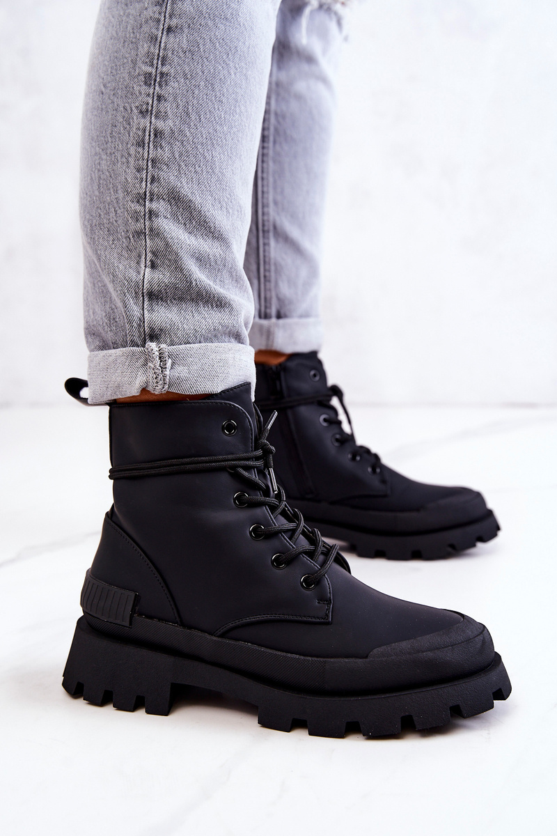 PS1 Leather Tiered Boots Black Racquell