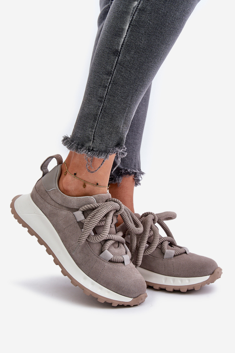 Suede women's sneakers with chunky lacing Artiker grey