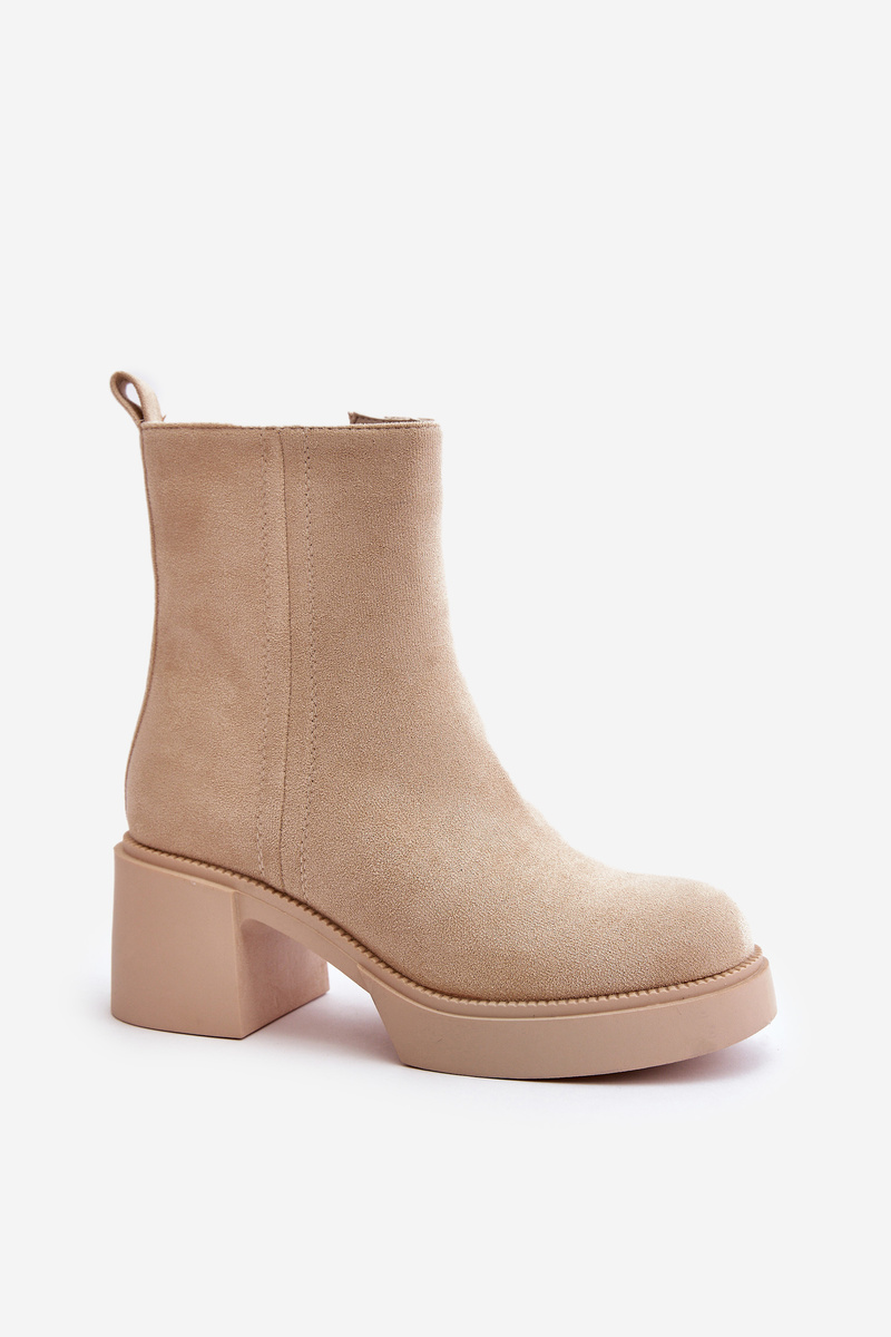Eco Suede Women's Ankle Boots On Heel Insulated Light Beige Meriluna