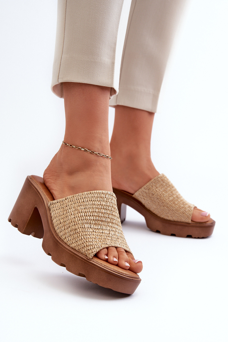 PE1 Women's Sandals With Braided Detail On Heel Beige Titantha