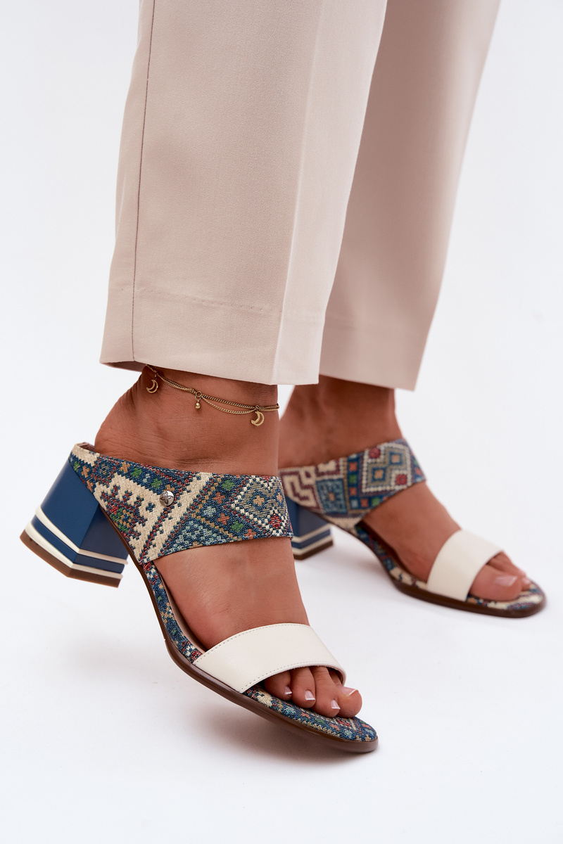 Sandale cu toc din piele cu model Maciejka