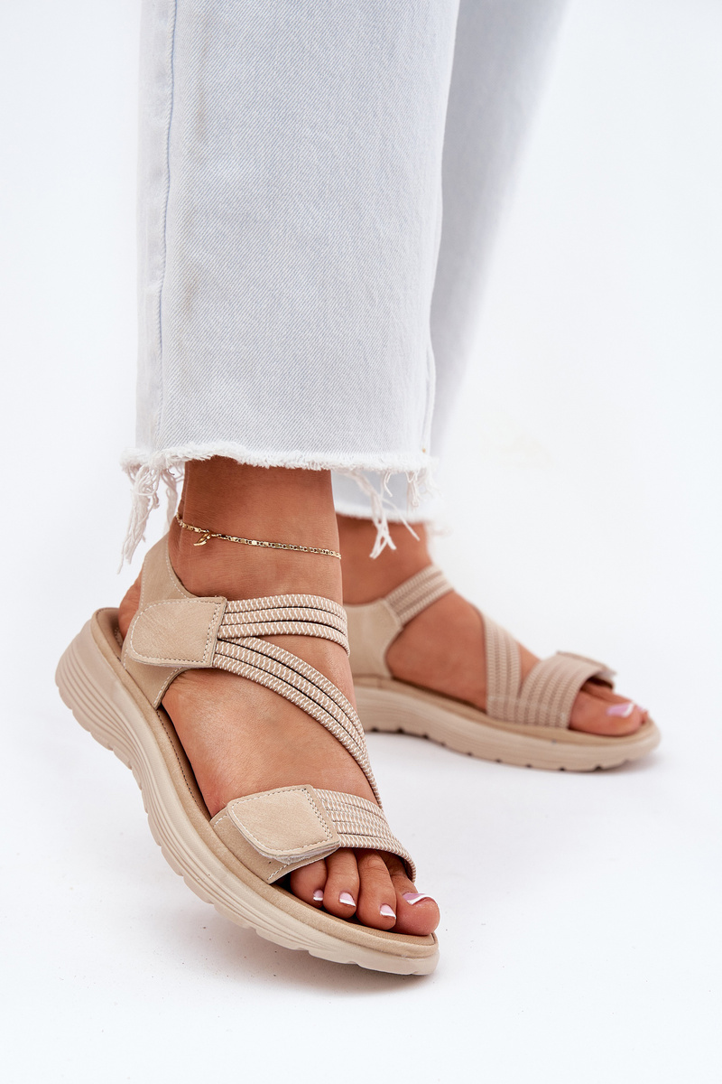 EVENTO Dámske Pohodlné Sandále Na Suchý Zips Beige Eladora