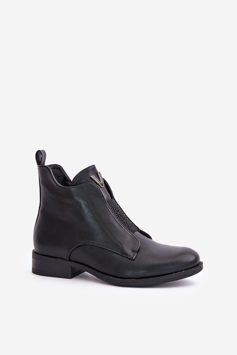 Low women&#039;s ankle boots with a flat heel in black S.Barski Black