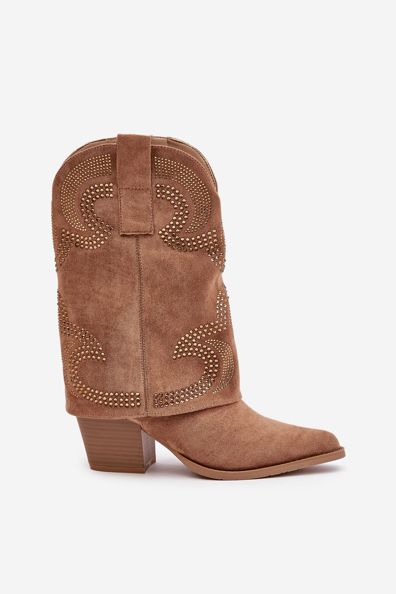 Decorated ankle cowboy boots to mid-calf with heel S.Barski Camel