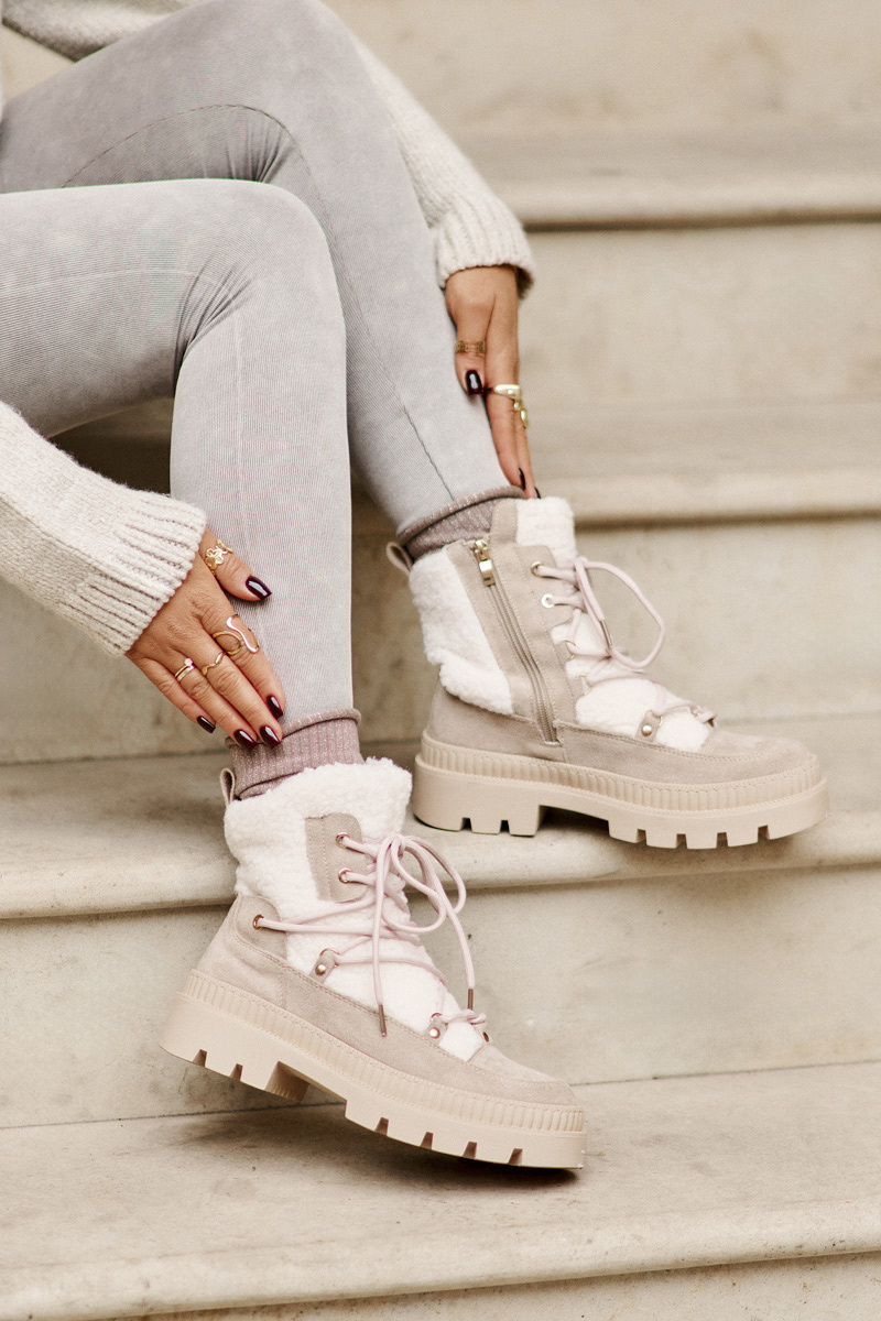 Ankle boots with sheepskin beige Merilana