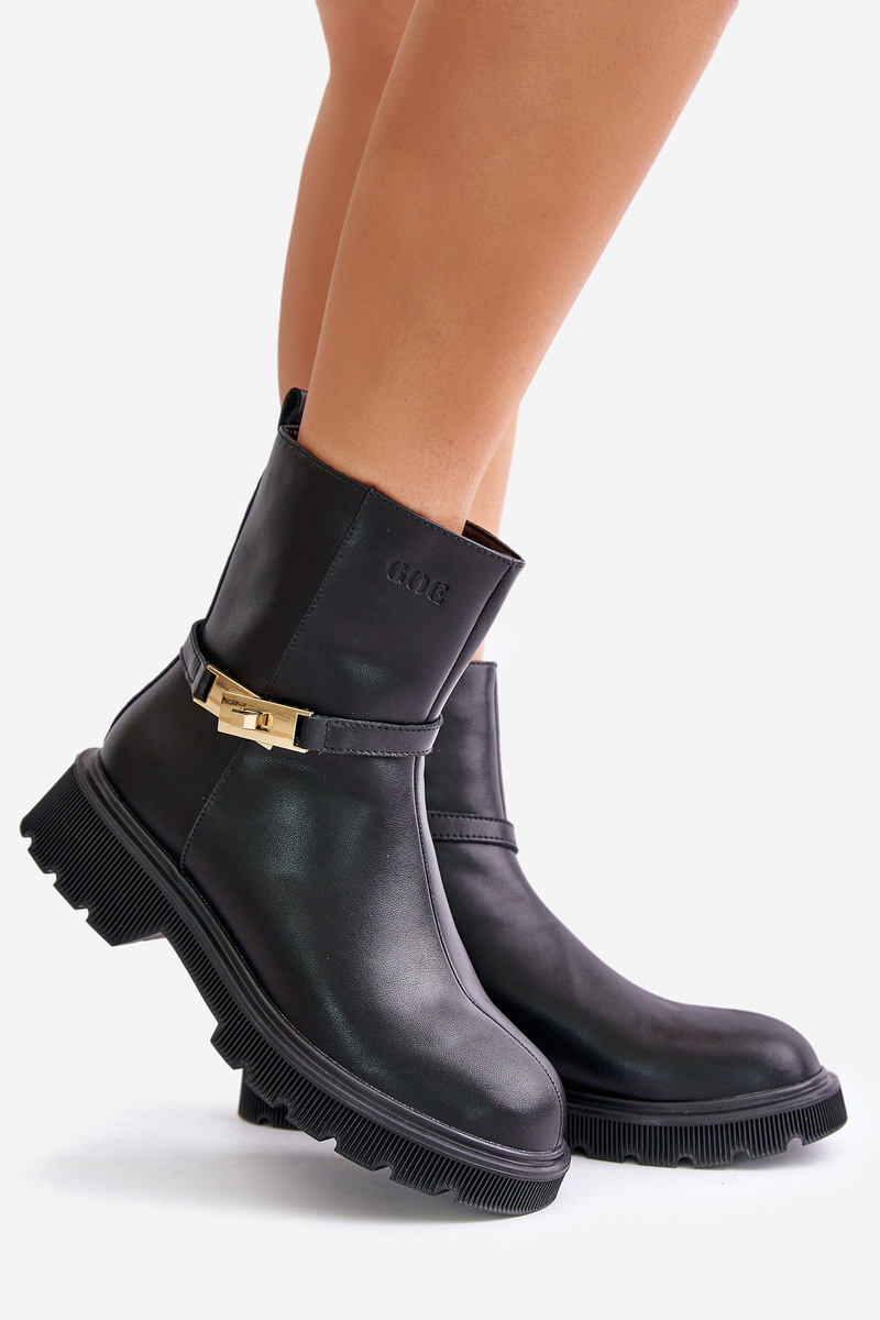 Leather women's ankle boots with strap insulated GOE black