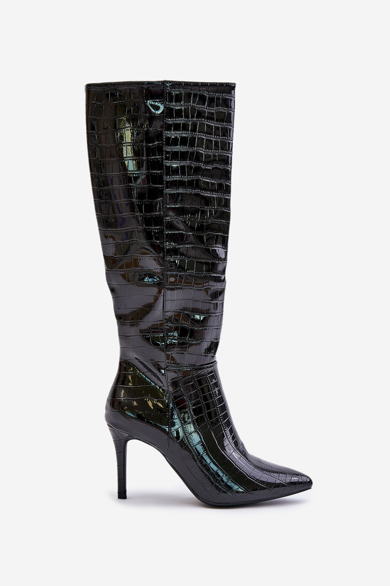 Stiletto heel Cossacks with black embossing Reanwenna