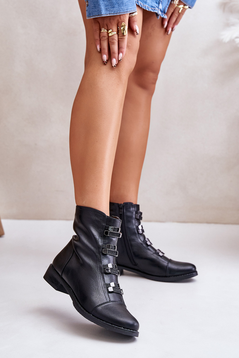 Insulated women's ankle boots with zip black Evalith
