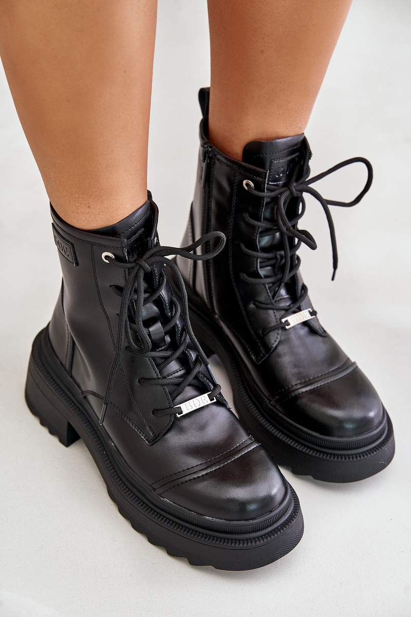 Women's Workers Ankle Boots Insulated From Goe Natural Leather Black