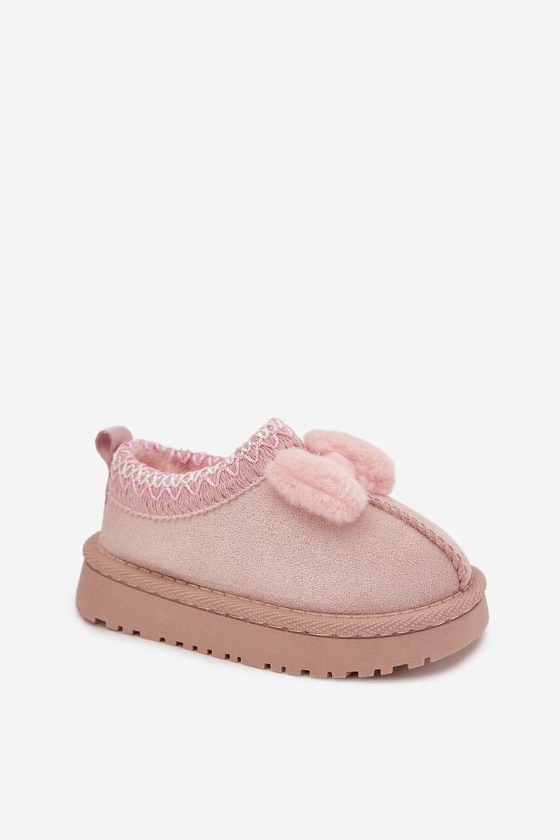 Detské snehule s výšivkou a mašľou ružové