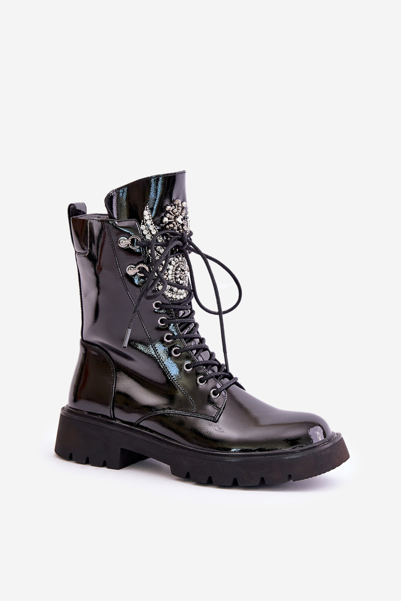 Lacquered ankle boots workers with insulated D&A black decoration