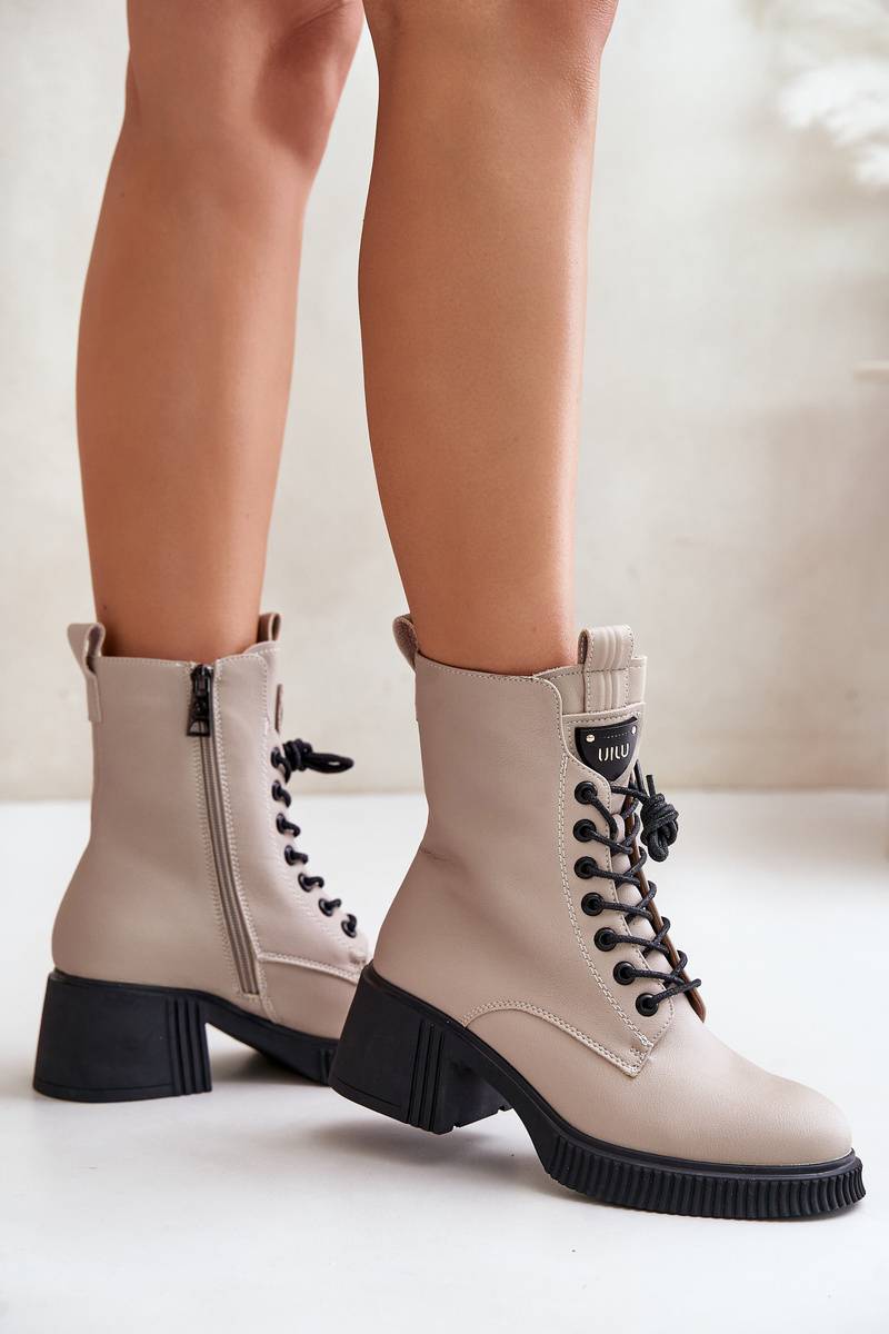 Insulated Women's Ankle Boots made of Natural Leather Vinceza Beige