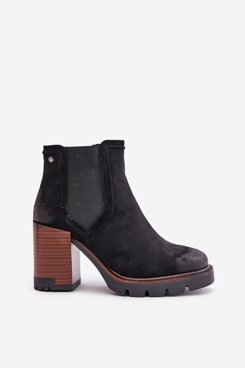 Insulated women's ankle boots with heels made of eco suede Vinceza black